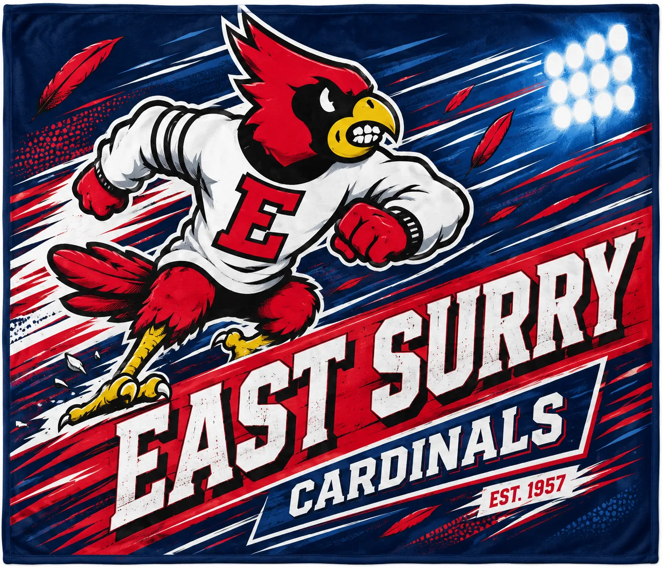 Custom East Surry Cardinals mascot design for a custom fundraiser blanket