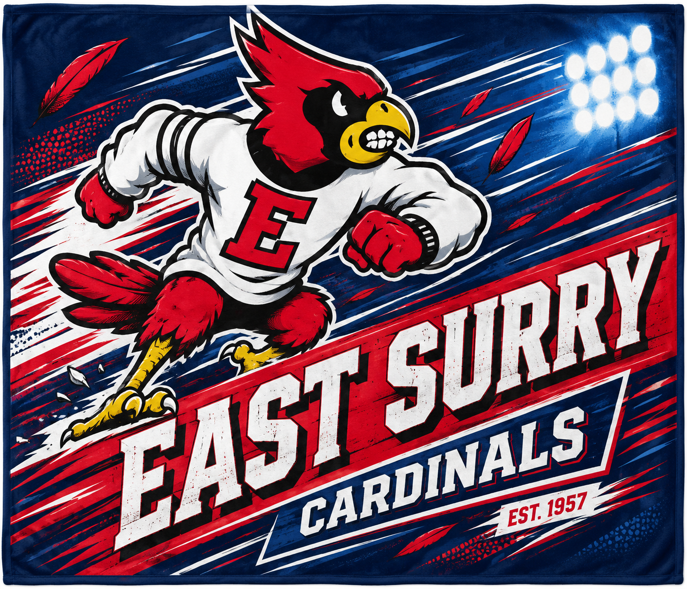 Custom East Surry Cardinals mascot design for a custom fundraiser blanket